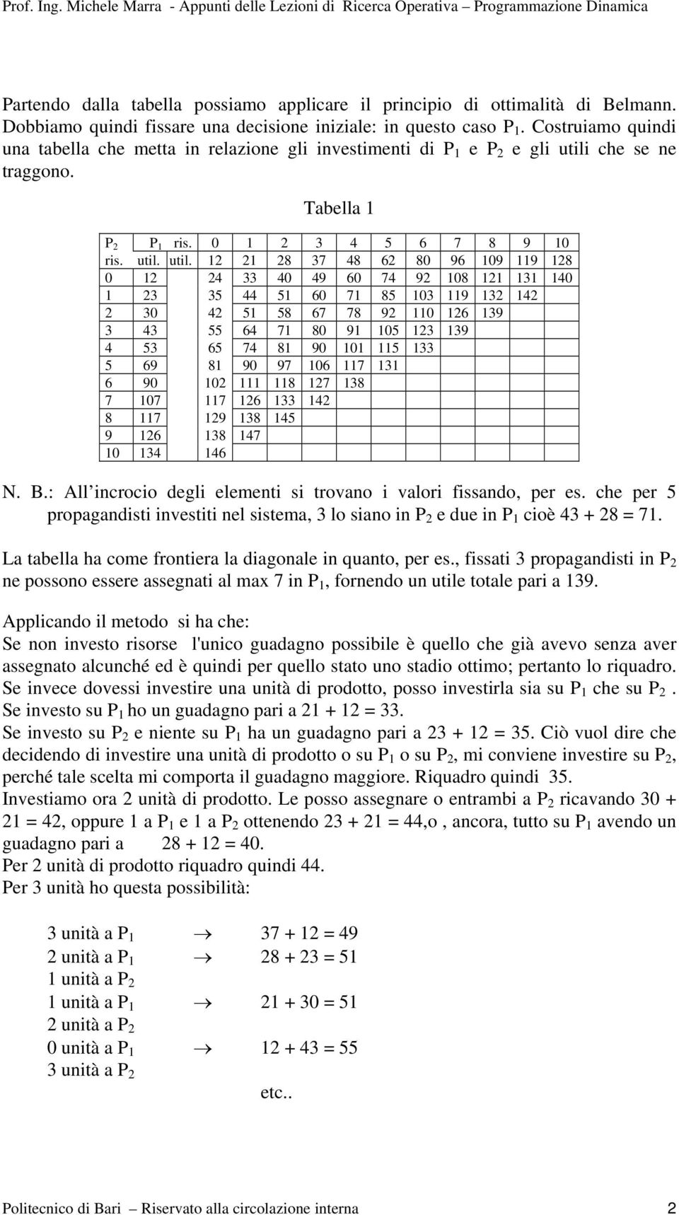 che se ne traggono. Tabella P P ris. 0 3 4 5 6 7 8 9 0 ris. util.