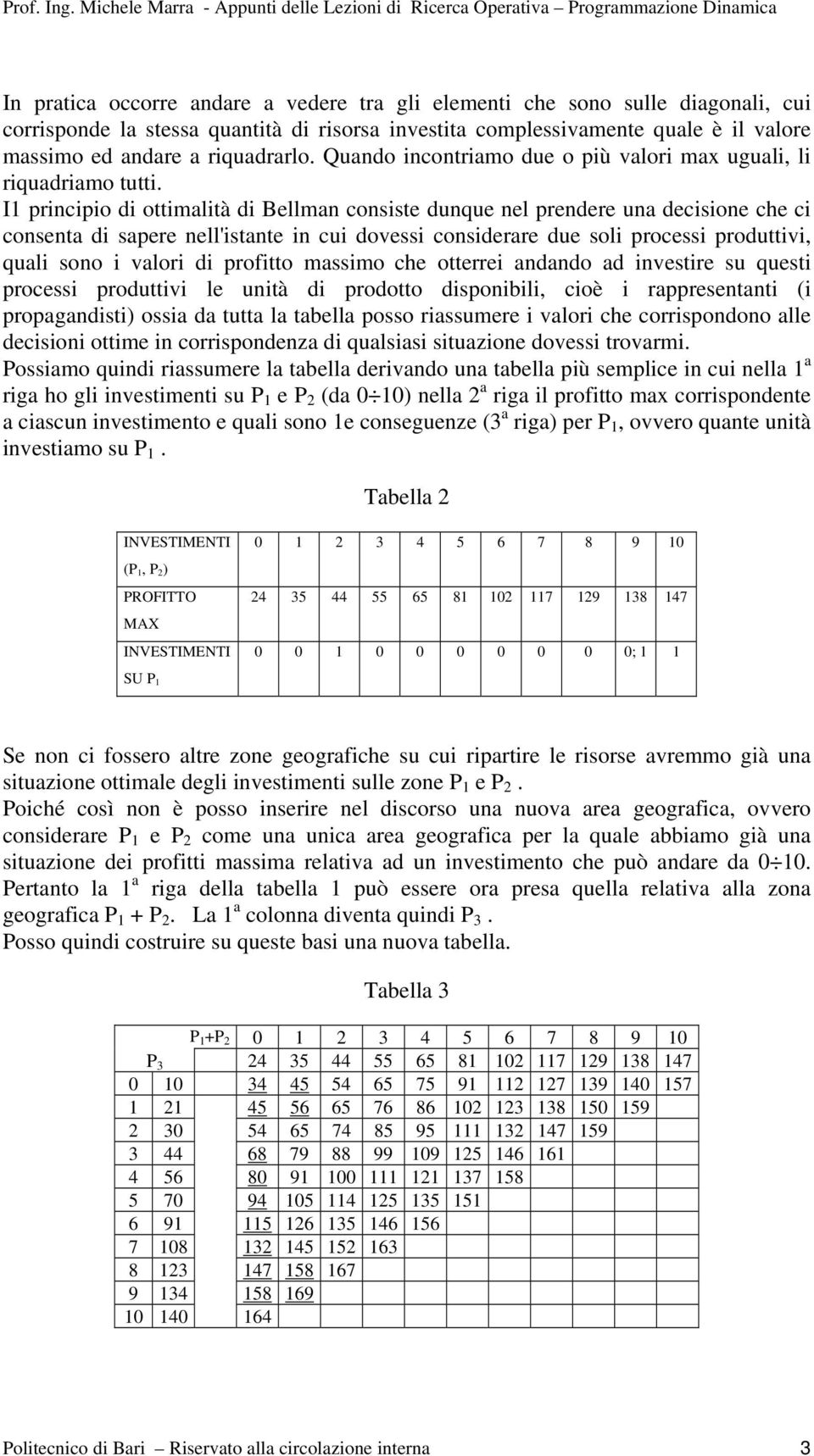 I principio di ottimalità di Bellman consiste dunque nel prendere una decisione che ci consenta di sapere nell'istante in cui dovessi considerare due soli processi produttivi, quali sono i valori di