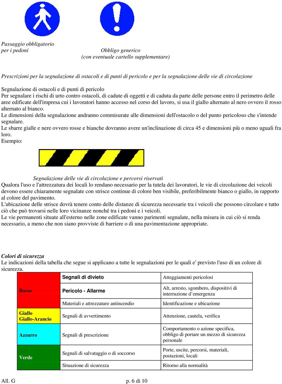 edificate dell'impresa cui i lavoratori hanno accesso nel corso del lavoro, si usa il giallo alternato al nero ovvero il rosso alternato al bianco.