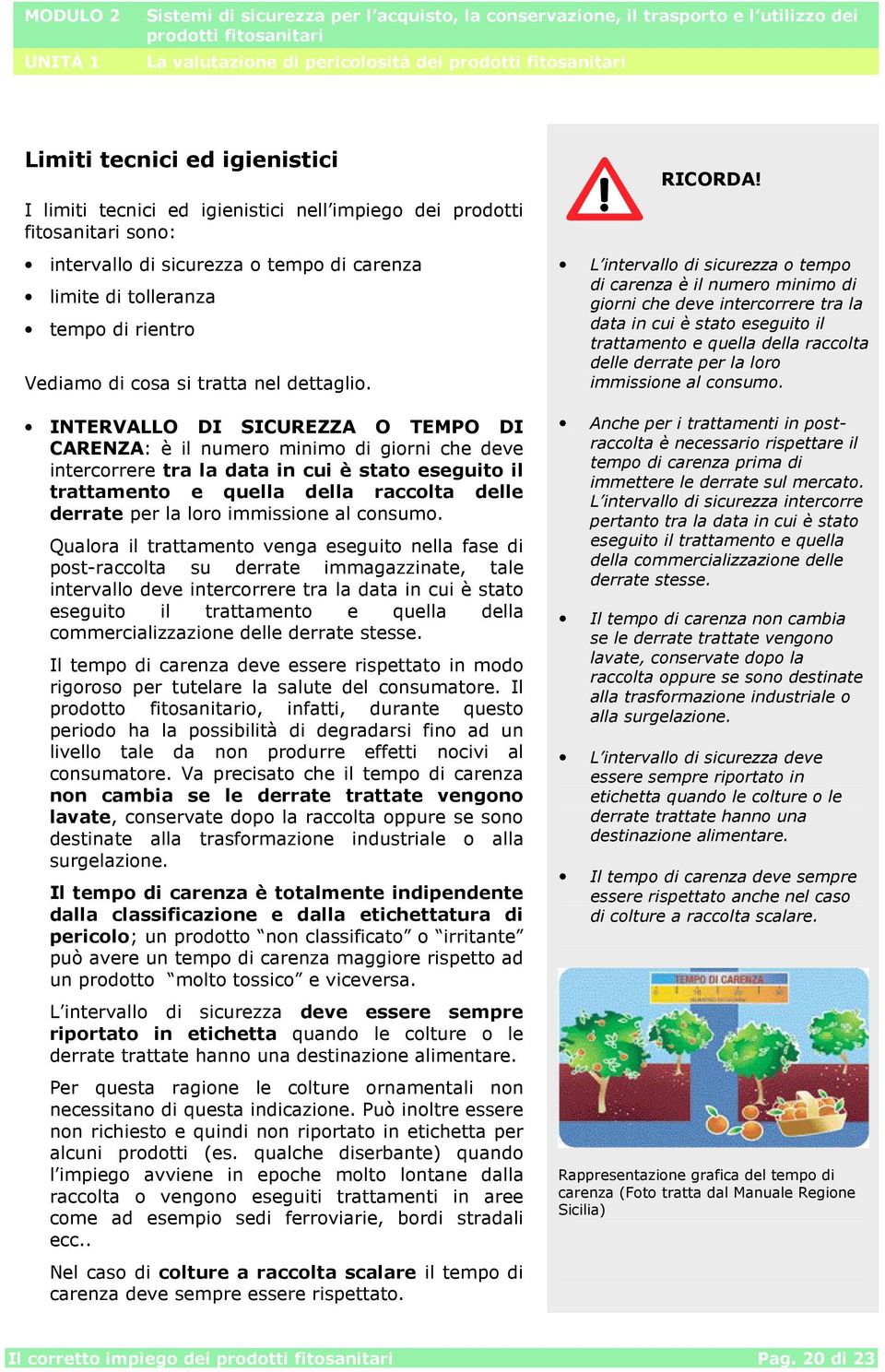 L intervallo di sicurezza o tempo di carenza è il numero minimo di giorni che deve intercorrere tra la data in cui è stato eseguito il trattamento e quella della raccolta delle derrate per la loro