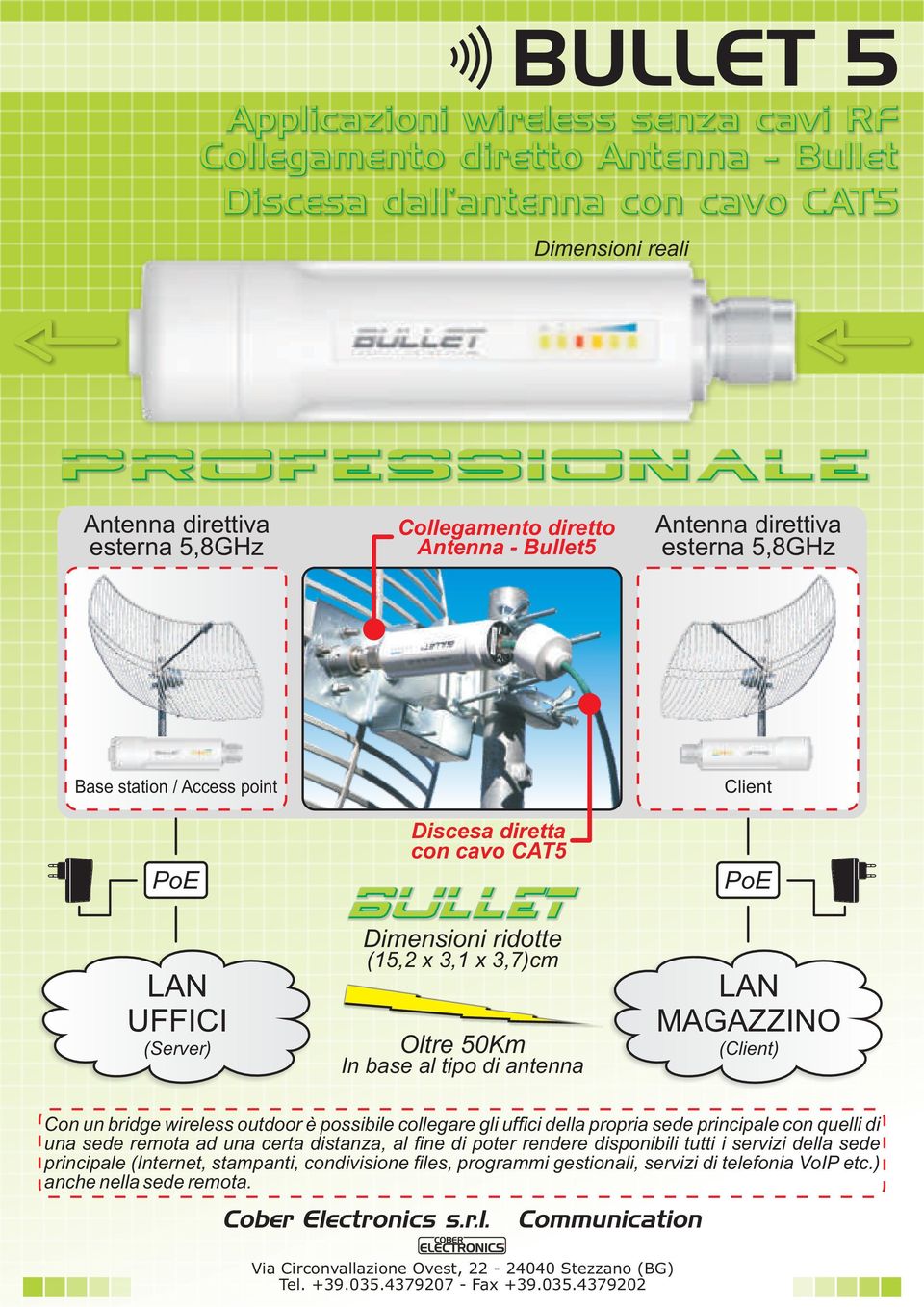 In base al tipo di antenna Client PoE LAN MAGAZZINO (Client) Con un bridge wireless outdoor è possibile collegare gli uffici della propria sede principale con quelli di una sede remota ad una certa