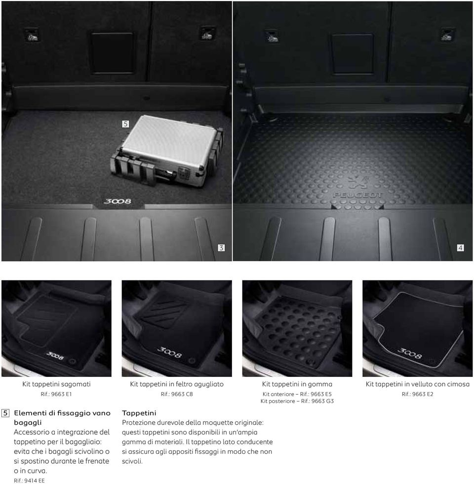: 9663 E2 5 Elementi di fissaggio vano bagagli Accessorio a integrazione del tappetino per il bagagliaio: evita che i bagagli scivolino o si spostino