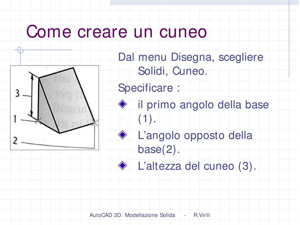 Specificare : il primo angolo della base