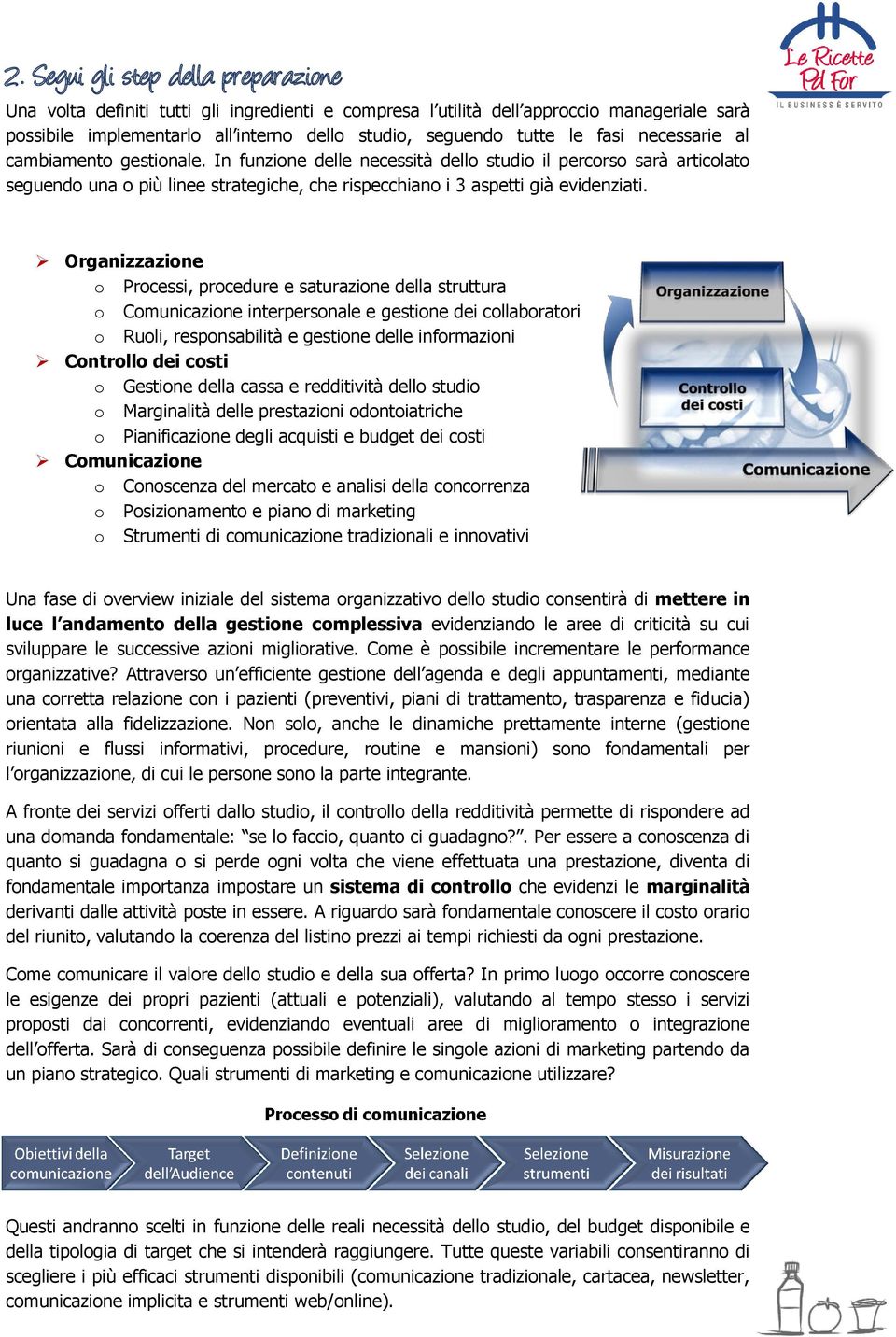 In funzione delle necessità dello studio il percorso sarà articolato seguendo una o più linee strategiche, che rispecchiano i 3 aspetti già evidenziati.