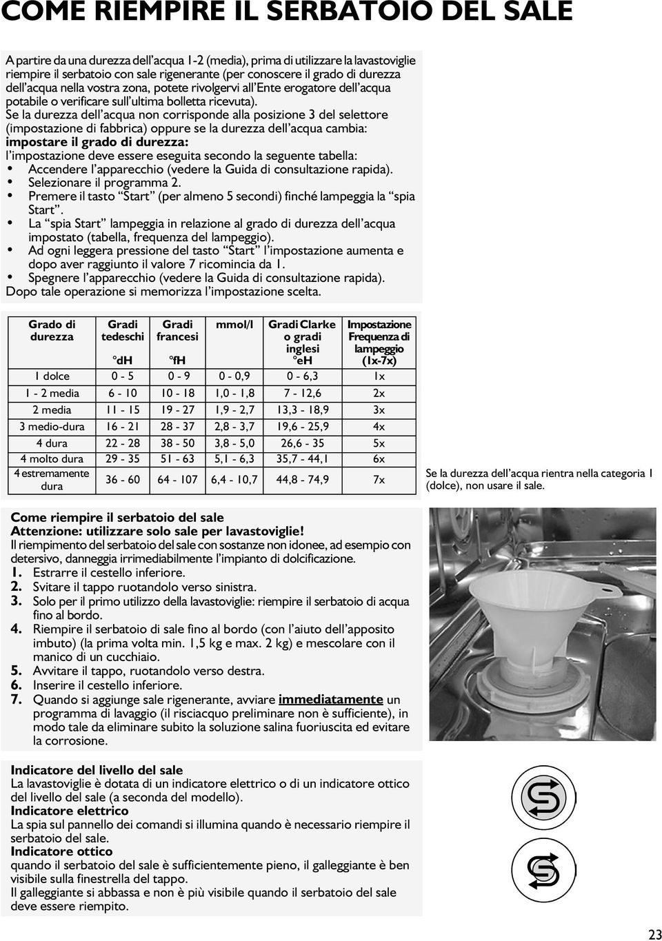 Se la durezza dell acqua non corrisponde alla posizione 3 del selettore (impostazione di fabbrica) oppure se la durezza dell acqua cambia: impostare il grado di durezza: l impostazione deve essere