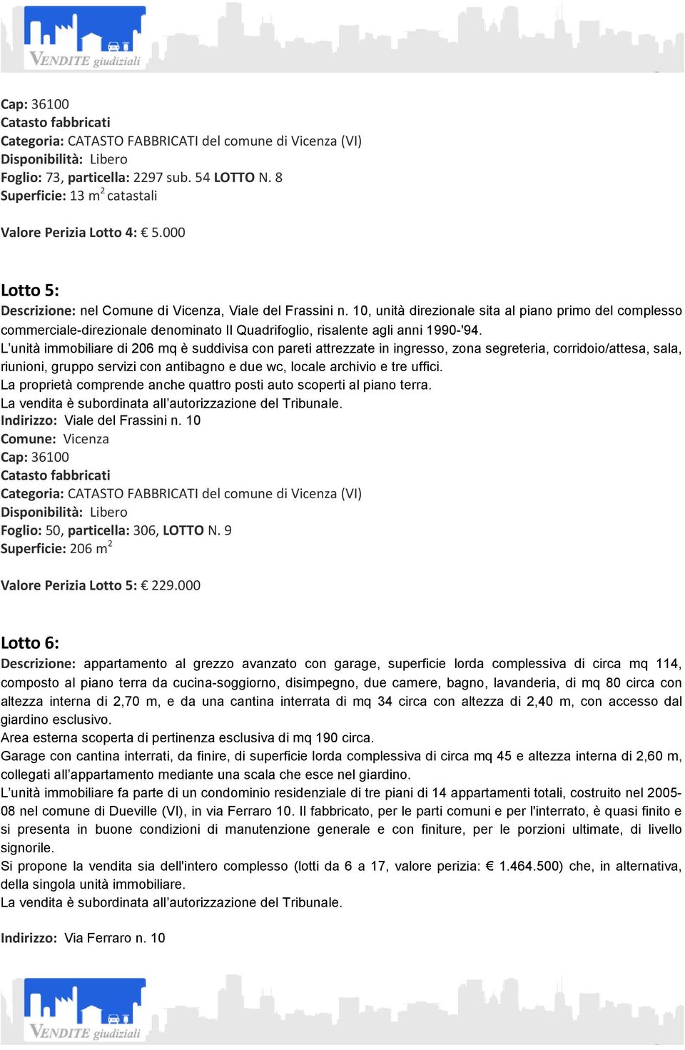 L unità immobiliare di 206 mq è suddivisa con pareti attrezzate in ingresso, zona segreteria, corridoio/attesa, sala, riunioni, gruppo servizi con antibagno e due wc, locale archivio e tre uffici.