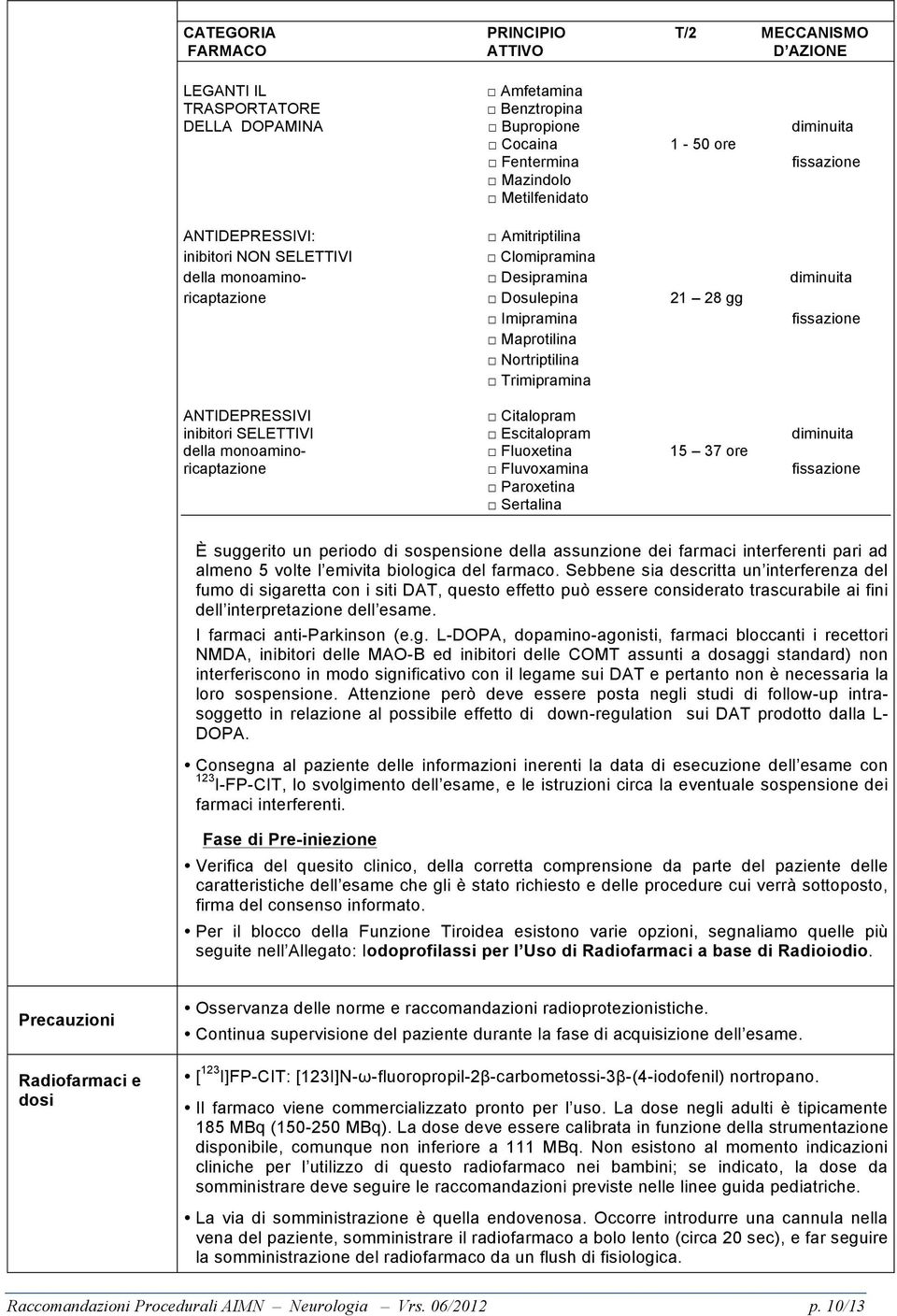 Nortriptilina Trimipramina ANTIDEPRESSIVI Citalopram inibitori SELETTIVI Escitalopram diminuita della monoamino- Fluoxetina 15 37 ore ricaptazione Fluvoxamina fissazione Paroxetina Sertalina È