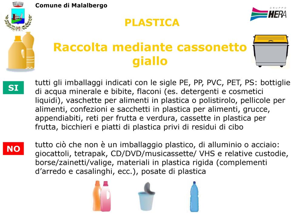 reti per frutta e verdura, cassette in plastica per frutta, bicchieri e piatti di plastica privi di residui di cibo tutto ciò che non è un imballaggio plastico, di alluminio o