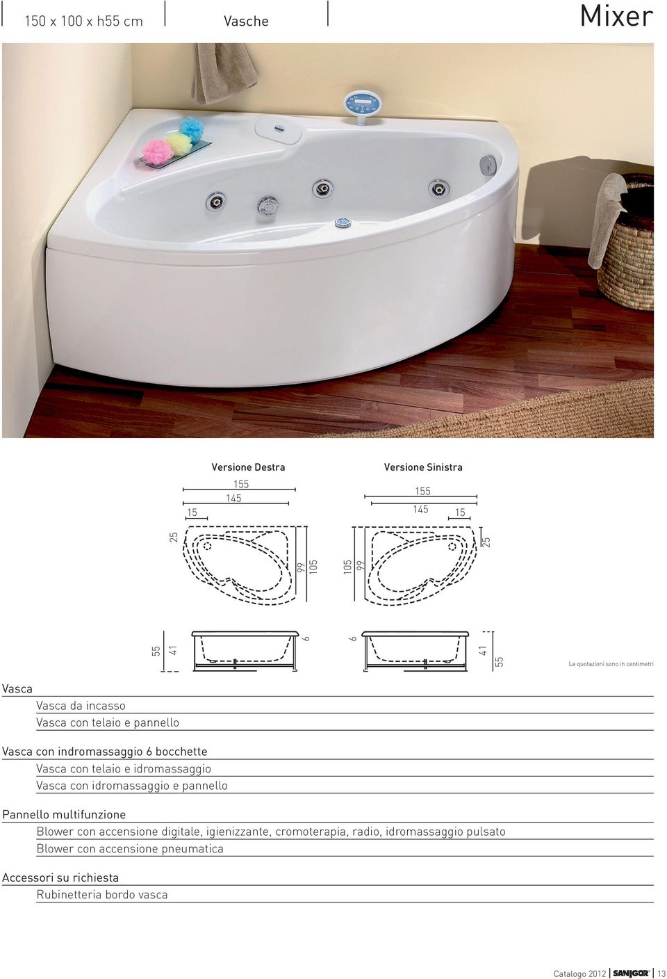 idromassaggio Vasca con idromassaggio e pannello Pannello multifunzione Blower con accensione digitale,