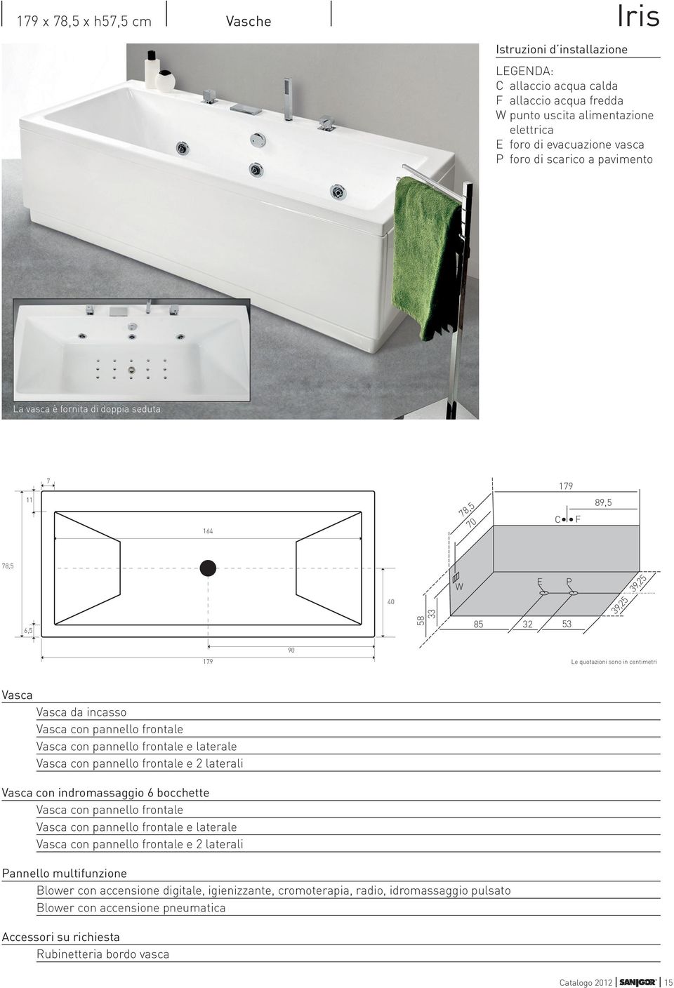 frontale e 2 laterali Vasca con indromassaggio 6 bocchette Vasca fig. con A pannello frontale Vasca con pannello frontale e laterale Vasca con pannello frontale e 2 laterali fig. B fig. fig. Pannello multifunzione Blower fig.