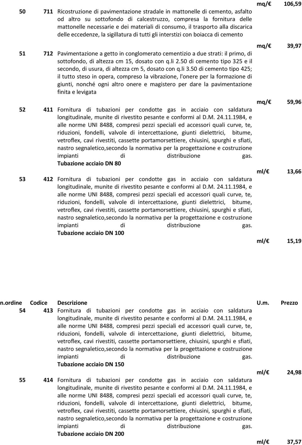 sottofondo, di altezza cm 15, dosato con q.li 2.50 di cemento tipo 325 e il secondo, di usura, di altezza cm 5, dosato con q.li 3.