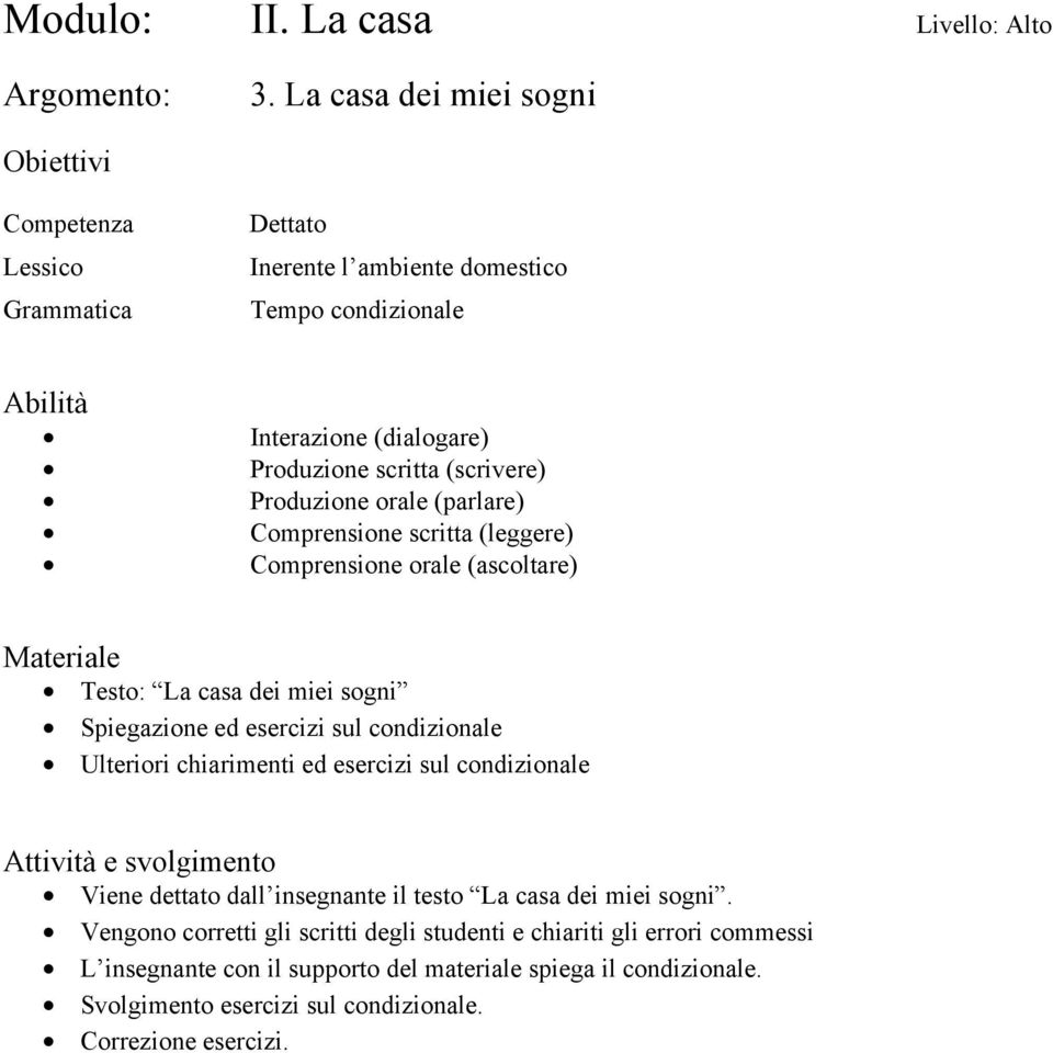 insegnante il testo La casa dei miei sogni.