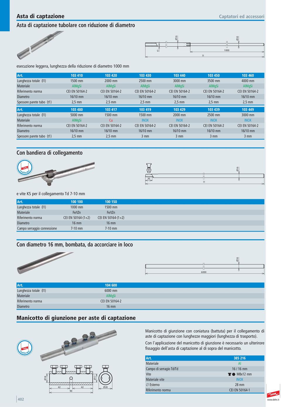 CEI EN 50164- CEI EN 50164- CEI EN 50164- Diametro 16/10 mm 16/10 mm 16/10 mm 16/10 mm 16/10 mm 16/10 mm Spessore parete tubo (t1),5 mm,5 mm,5 mm,5 mm,5 mm,5 mm Art.