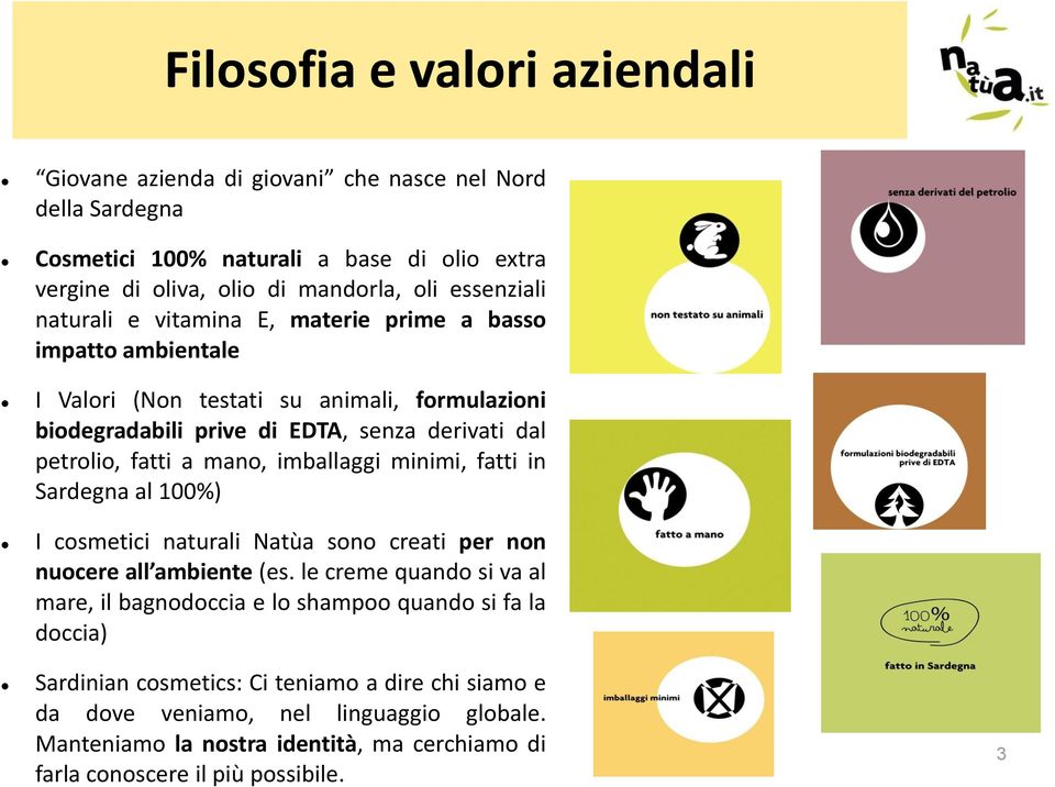 imballaggi minimi, fatti in Sardegna al 100%) I cosmetici naturali Natùa sono creati per non nuocere all ambiente (es.