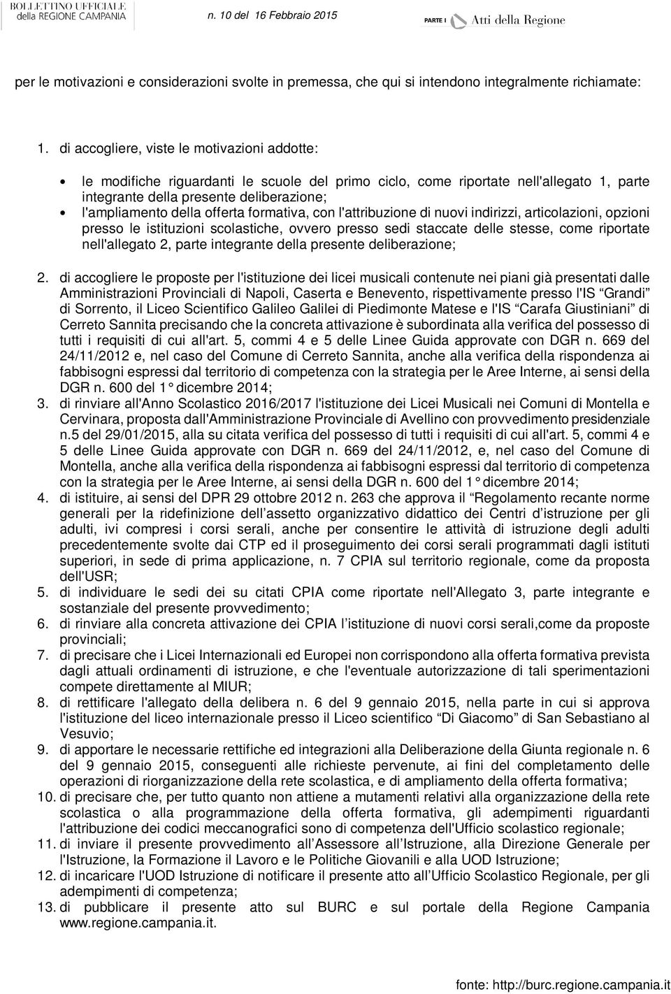 offerta formativa, con l'attribuzione di nuovi indirizzi, articolazioni, opzioni presso le istituzioni scolastiche, ovvero presso sedi staccate delle stesse, come riportate nell'allegato 2, parte