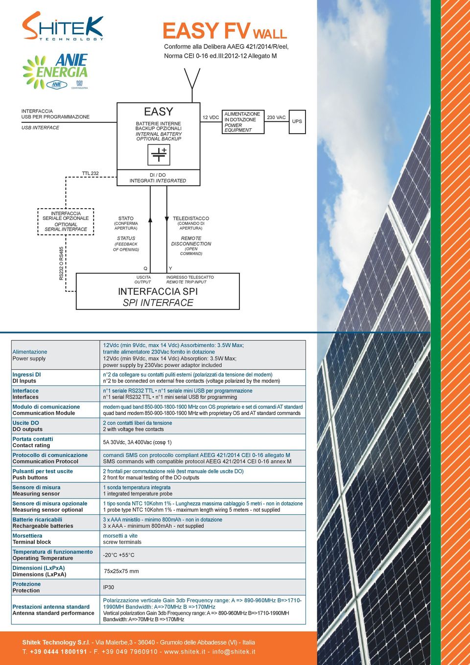 USCITA OUTPUT REMOTE DISCONNECTION (OPEN COMMAND) INTERFACCIA SPI SPI INTERFACE Y INGRESSO TELESCATTO REMOTE TRIP INPUT Alimentazione Power supply Ingressi DI DI Inputs Interfacce Interfaces Modulo