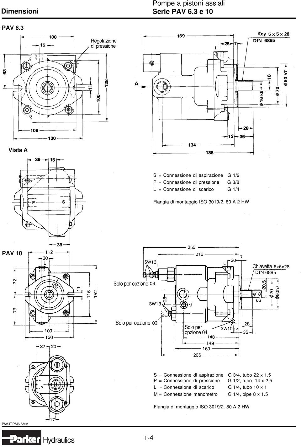 1/4 Flangia di montaggio ISO 3019/2. 80 A 2 HW PAV 10 S = Connessione di aspirazione G 3/4, tubo 22 x 1.