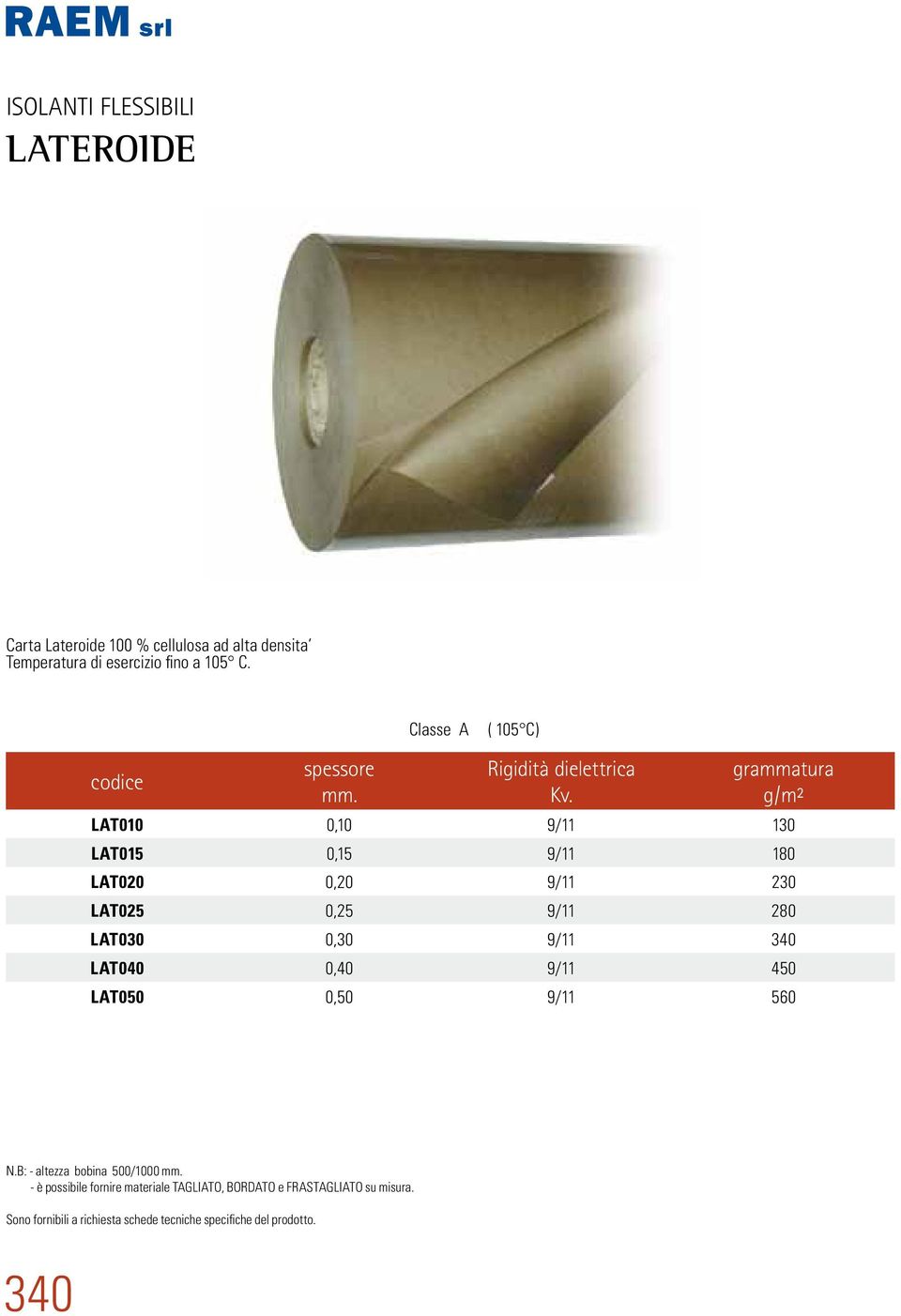 grammatura g/m² LAT010 0,10 9/11 130 LAT015 0,15 9/11 180 LAT020 0,20 9/11 230 LAT025 0,25 9/11 280 LAT030 0,30 9/11 340 LAT040