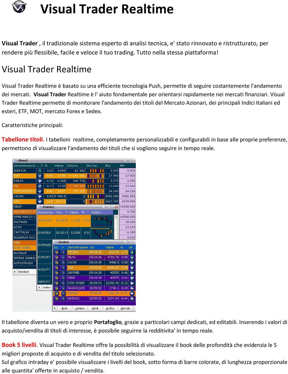 Visual Trader Realtime è l' aiuto fondamentale per orientarsi rapidamente nei mercati finanziari.