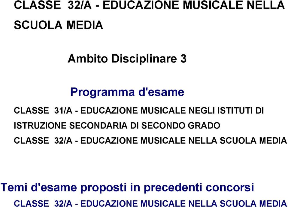 SECONDARIA DI SECONDO GRADO CLASSE 32/A - EDUCAZIONE MUSICALE NELLA SCUOLA MEDIA