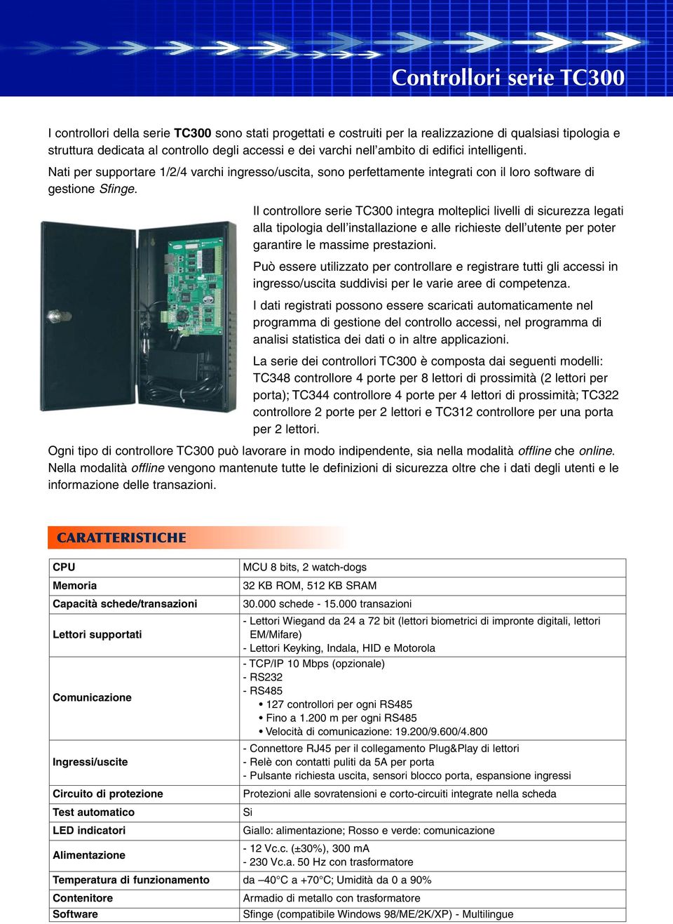 Il controllore serie TC300 integra molteplici livelli di sicurezza legati alla tipologia dell installazione e alle richieste dell utente per poter garantire le massime prestazioni.