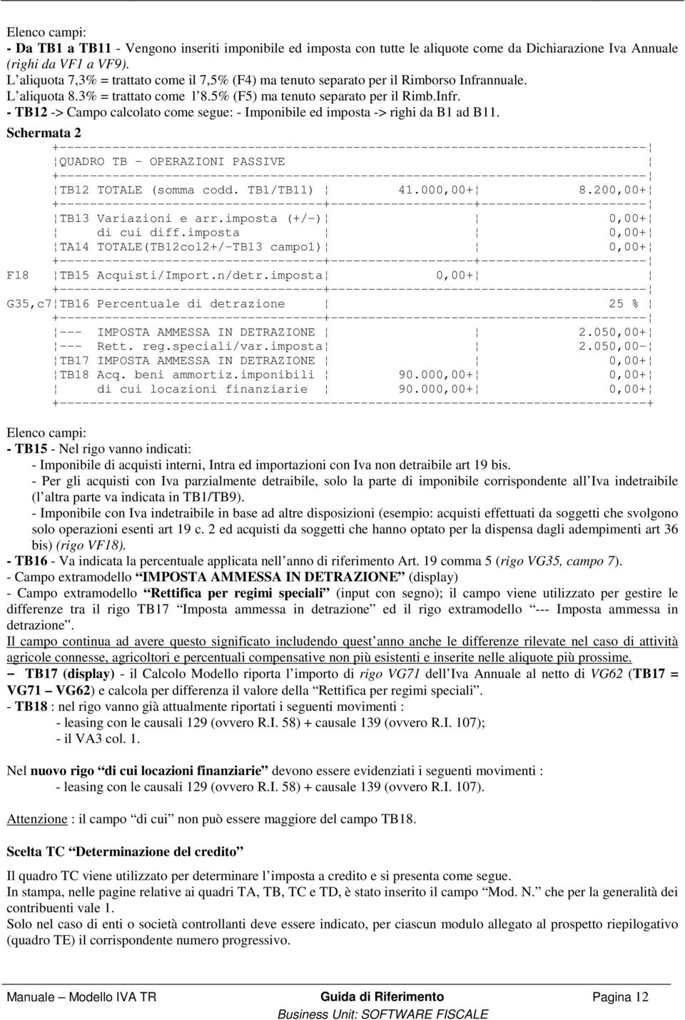 Schermata 2 QUADRO TB - OPERAZIONI PASSIVE TB12 TOTALE (somma codd. TB1/TB11) 41.000,00+ 8.