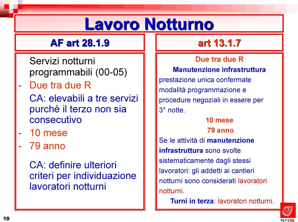 .1.7 Servizi notturni programmabili (00-05) - Due tra due R CA: elevabili a tre servizi purchè il terzo non sia consecutivo - 10 mese - 79 anno CA: