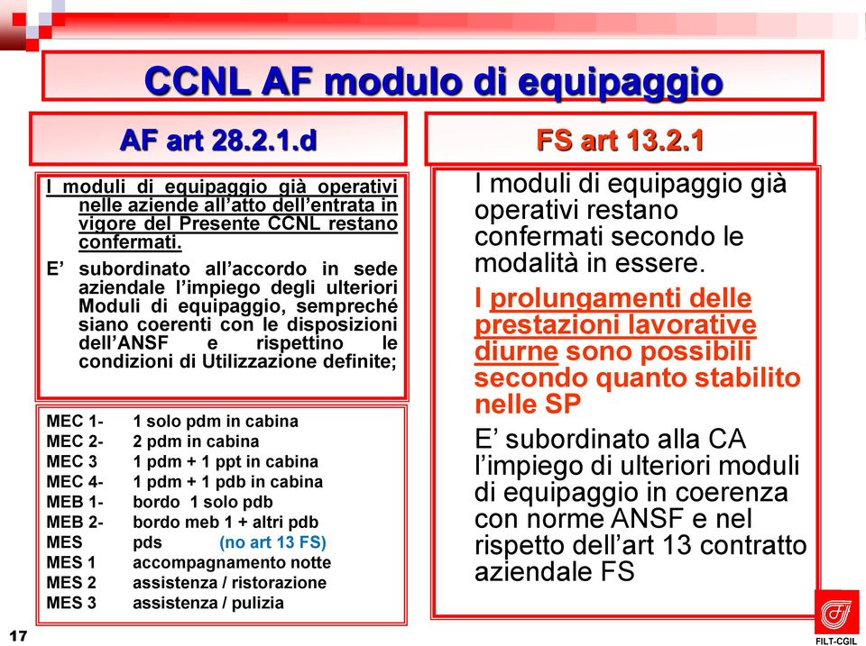 definite; MEC 1-1 solo pdm in cabina MEC 2-2 pdm in cabina MEC 3 1 pdm + 1 ppt in cabina MEC 4-1 pdm + 1 pdb in cabina MEB 1- bordo 1 solo pdb MEB 2- bordo meb 1 + altri pdb MES pds (no art 13 FS)