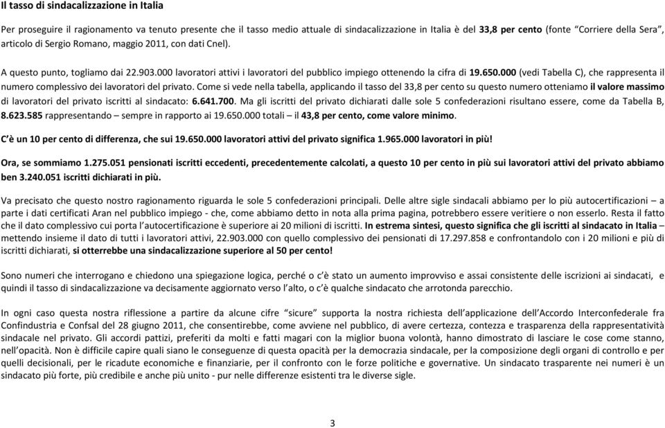 000 (vedi Tabella C), che rappresenta il numero complessivo dei lavoratori del privato.