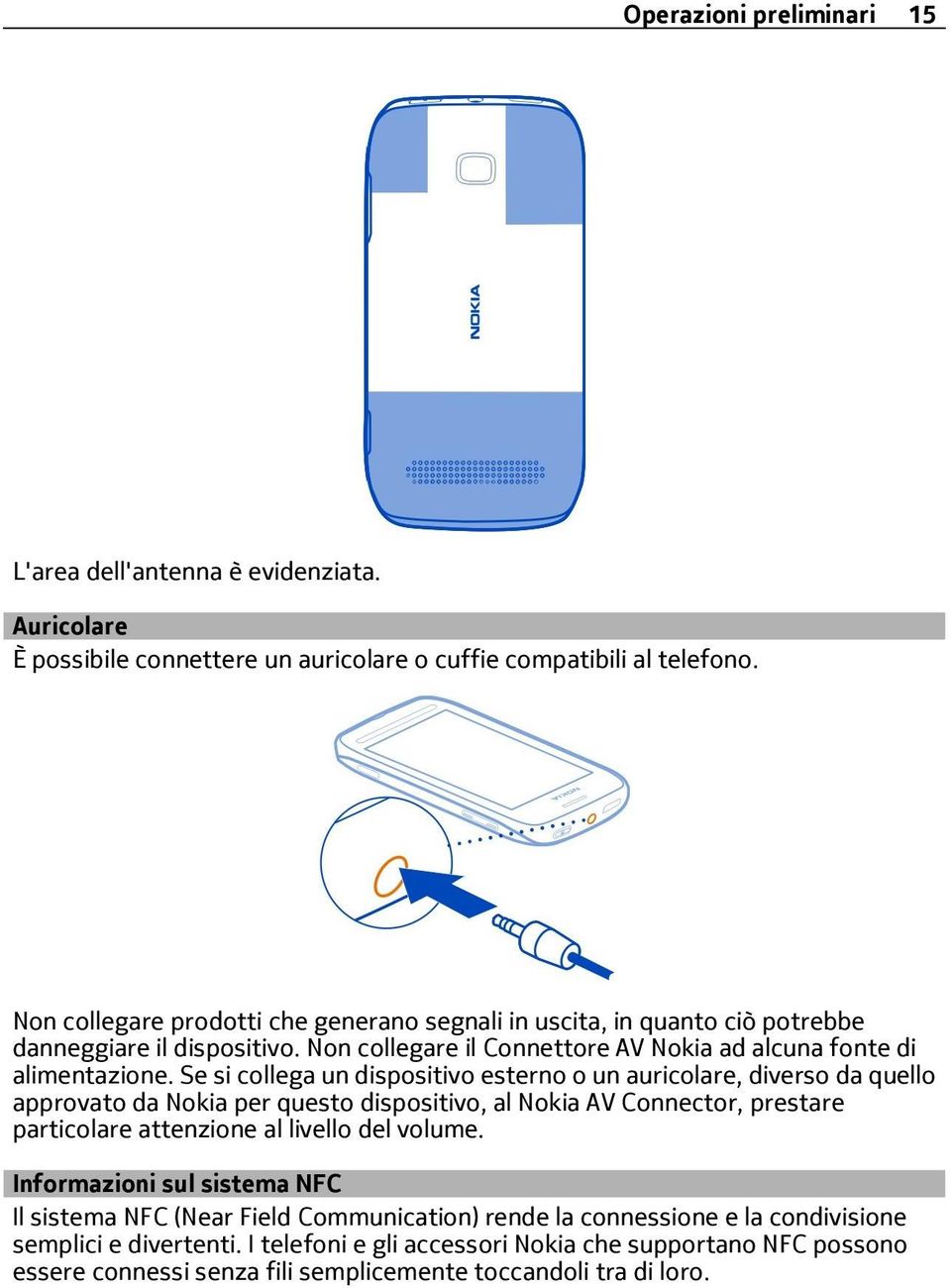 Se si collega un dispositivo esterno o un auricolare, diverso da quello approvato da Nokia per questo dispositivo, al Nokia AV Connector, prestare particolare attenzione al livello del volume.