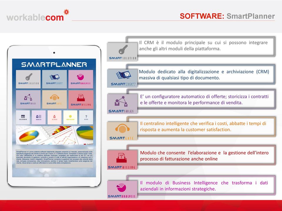 E un configuratore automatico di offerte; storicizza i contratti e le offerte e monitora le performance di vendita.