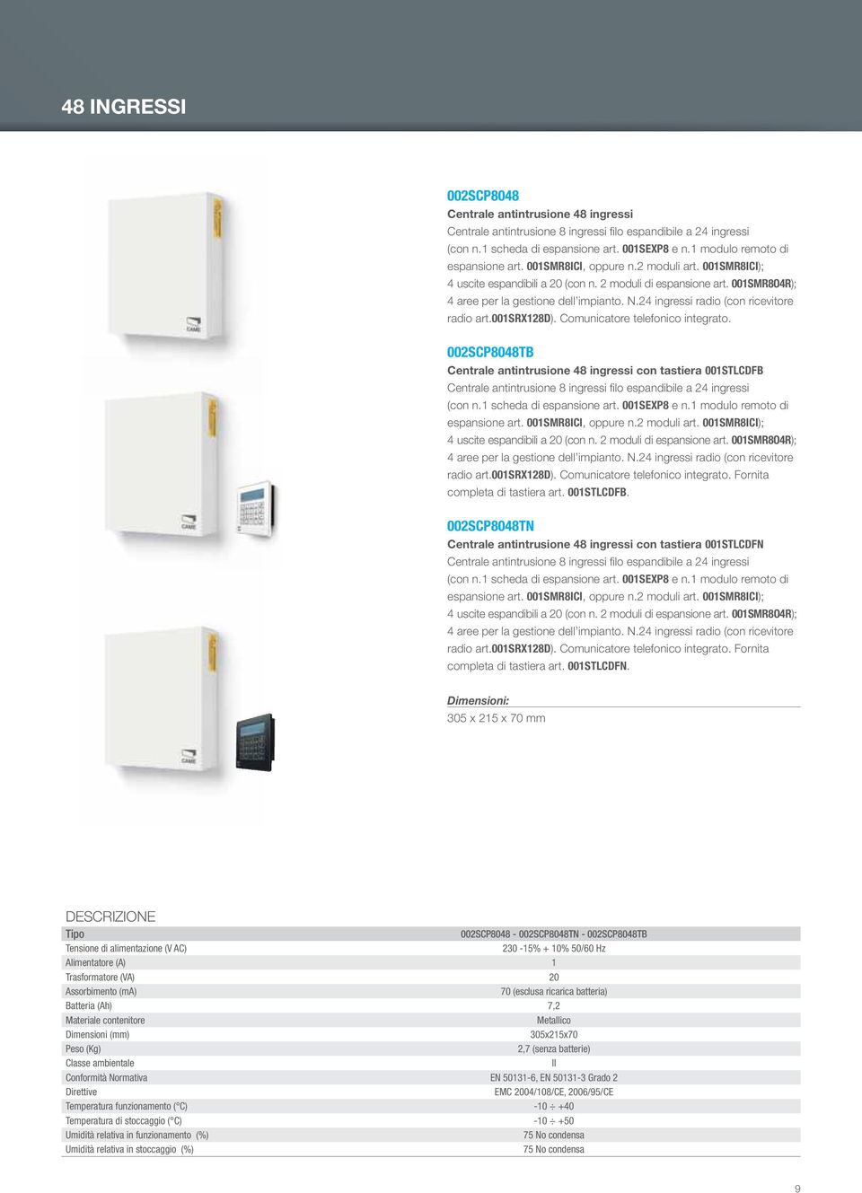 24 ingressi radio (con ricevitore radio art.001srx128d). Comunicatore telefonico integrato.