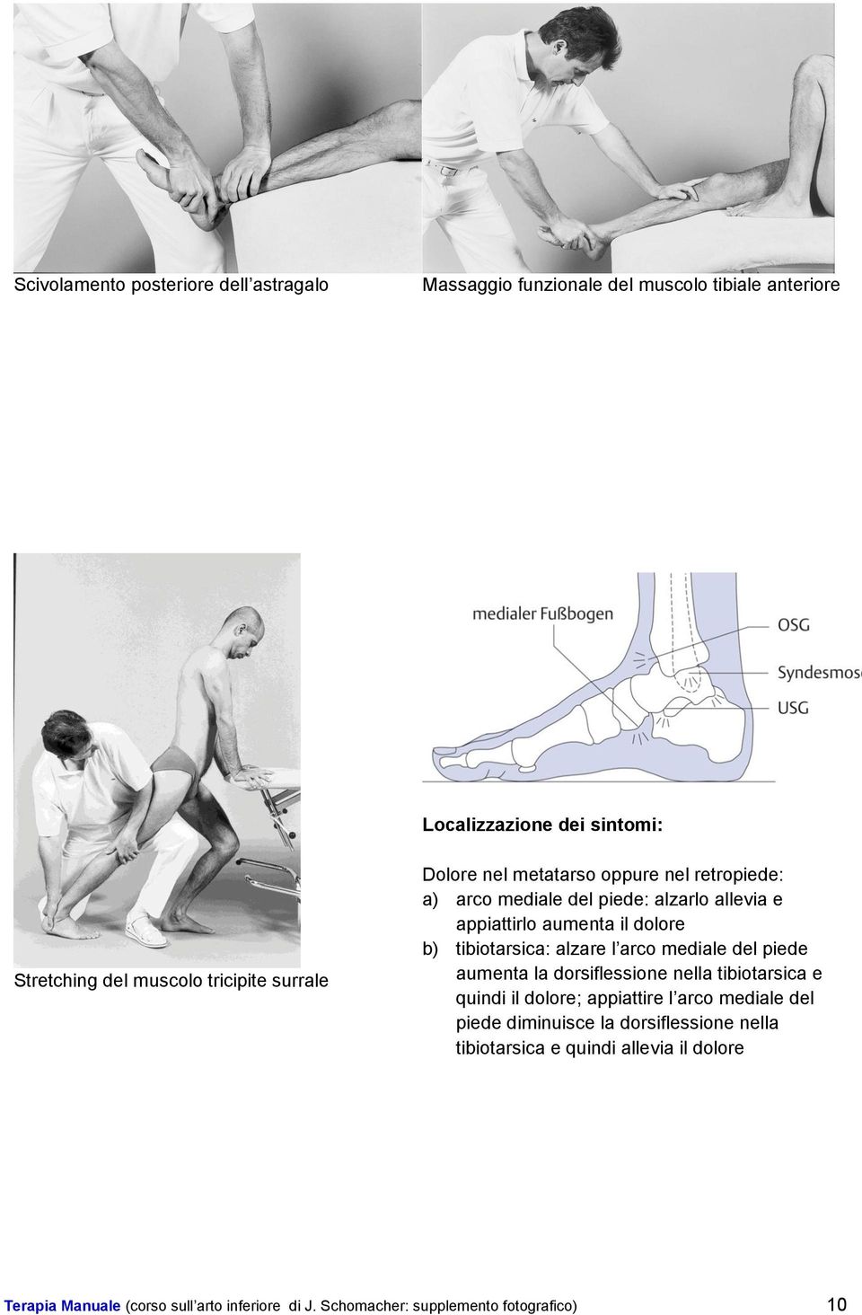 tibiotarsica: alzare l arco mediale del piede aumenta la dorsiflessione nella tibiotarsica e quindi il dolore; appiattire l arco mediale del piede