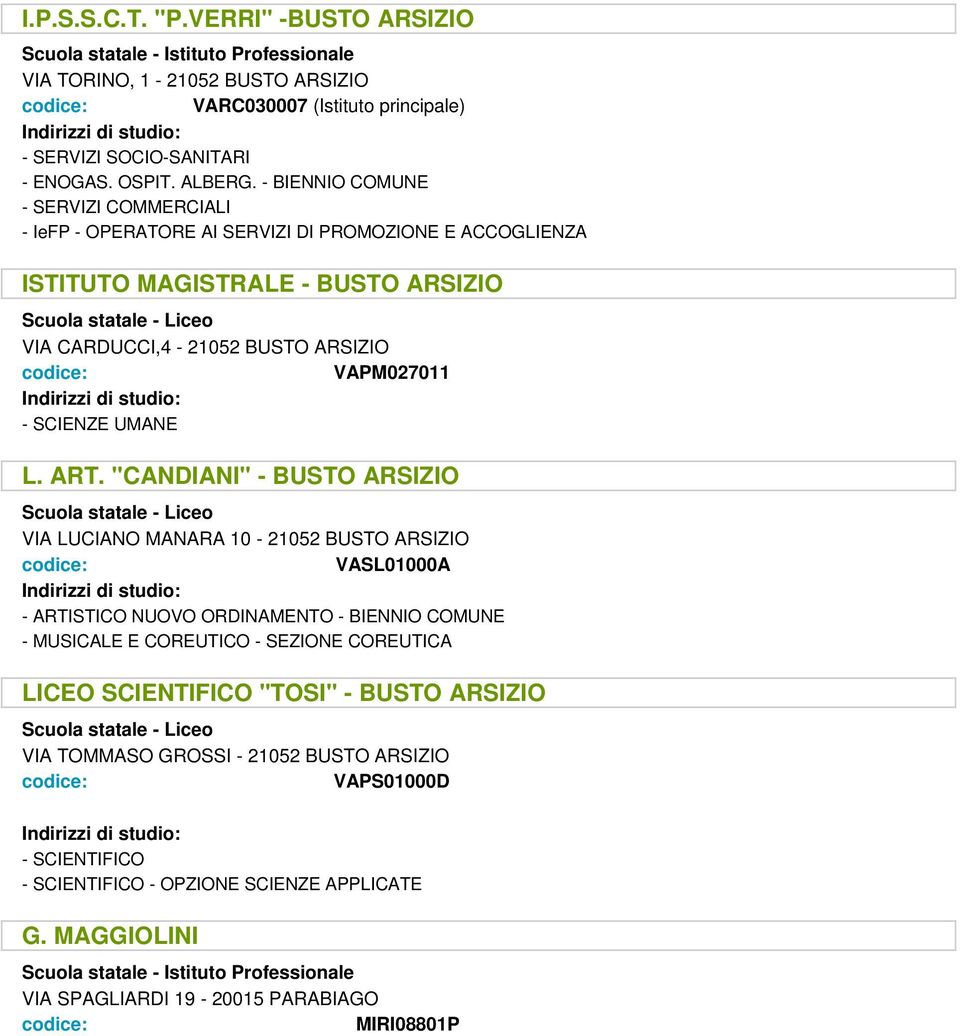 ARSIZIO VAPM027011 - SCIENZE UMANE L. ART.