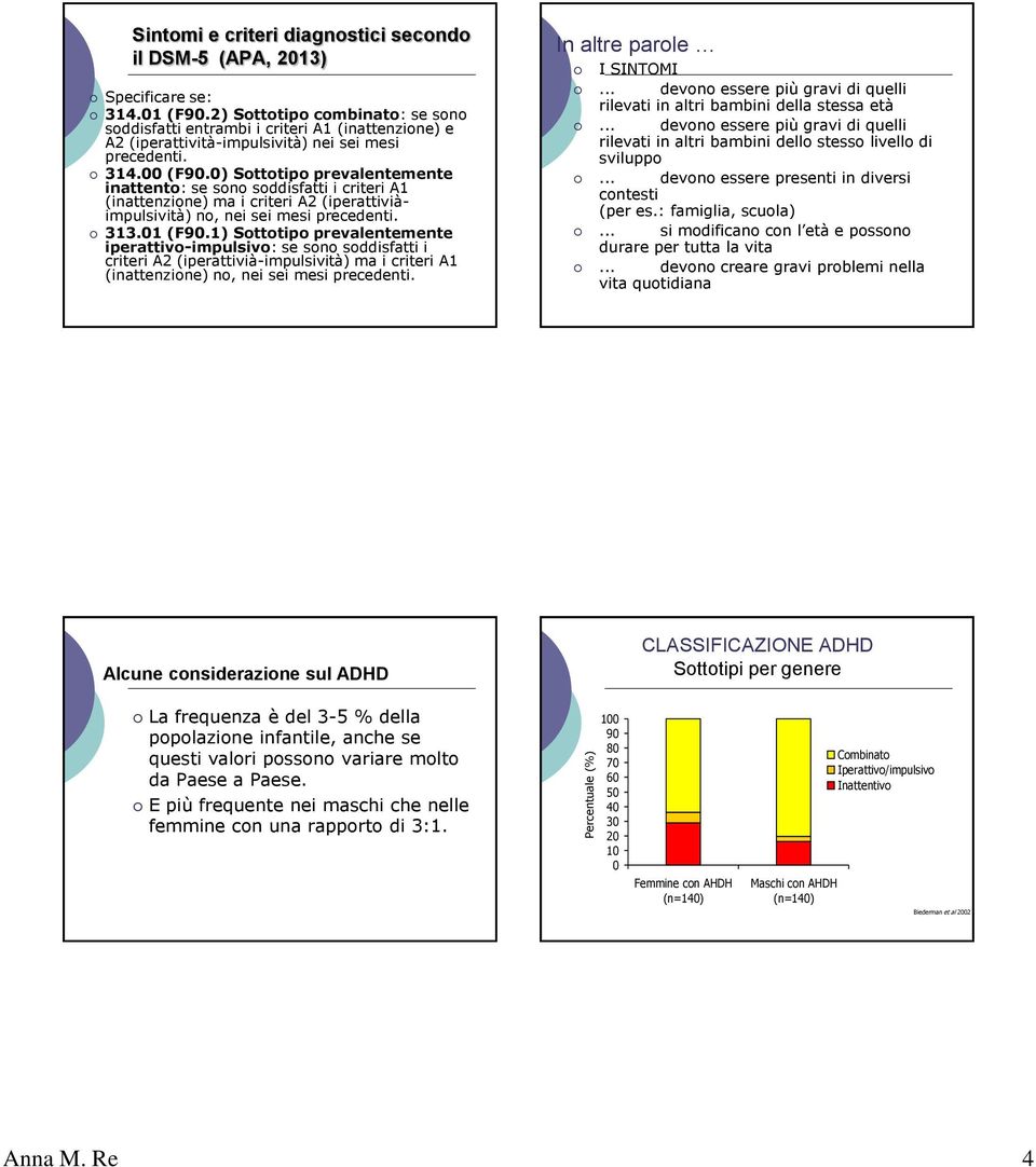 0) Sottotipo prevalentemente inattento: se sono soddisfatti i criteri A1 (inattenzione) ma i criteri A2 (iperattiviàimpulsività) no, nei sei mesi precedenti. 313.01 (F90.