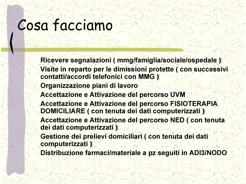 del percorso FISIOTERAPIA DOMICILIARE ( con tenuta dei dati computerizzati ) Accettazione e Attivazione del percorso NED ( con tenuta dei