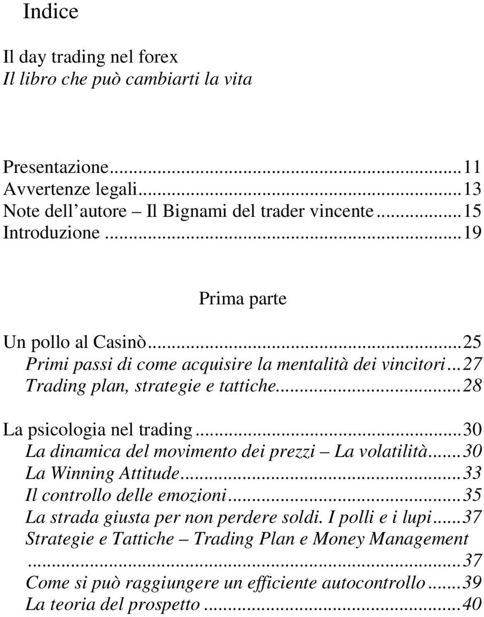 .. 28 La psicologia nel trading... 30 La dinamica del movimento dei prezzi La volatilità... 30 La Winning Attitude... 33 Il controllo delle emozioni.