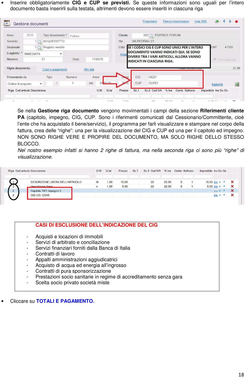 campi della sezione Riferimenti cliente PA (capitolo, impegno, CIG, CUP.