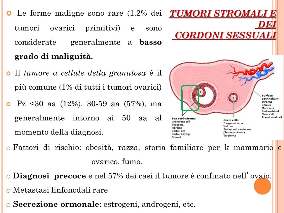 30-59 aa (57%), ma generalmente intorno ai 50 aa al momento della diagnosi.