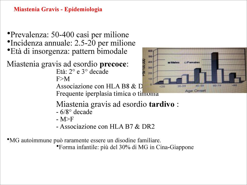 Associazione con HLA B8 & DR3 Frequente iperplasia timica o timoma Miastenia gravis ad esordio tardivo : - 6/8