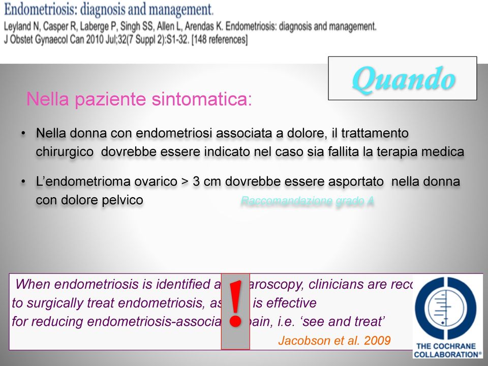 dolore pelvico Raccomandazione grado A When endometriosis is identified at!