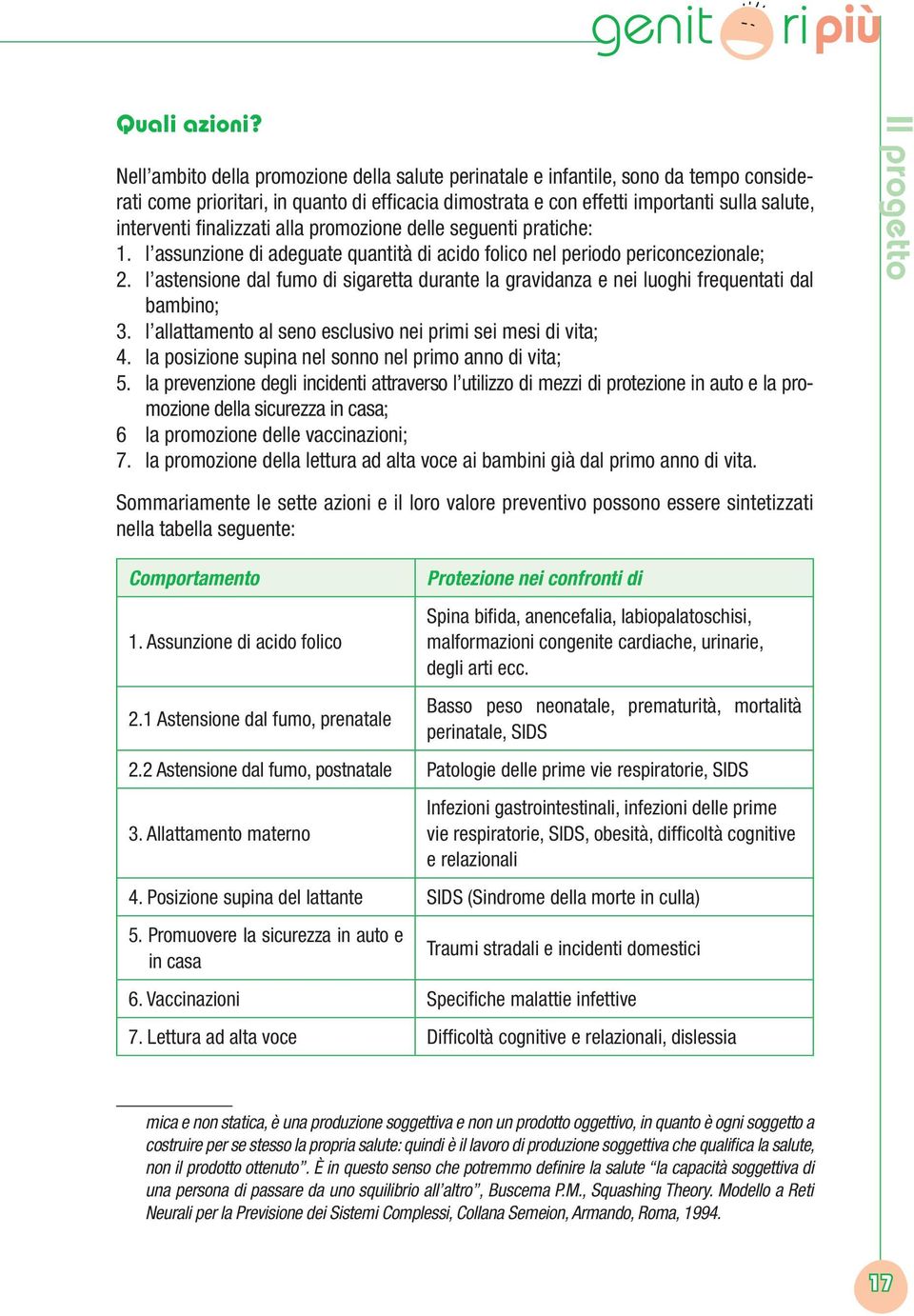 finalizzati alla promozione delle seguenti pratiche: 1. l assunzione di adeguate quantità di acido folico nel periodo periconcezionale; 2.