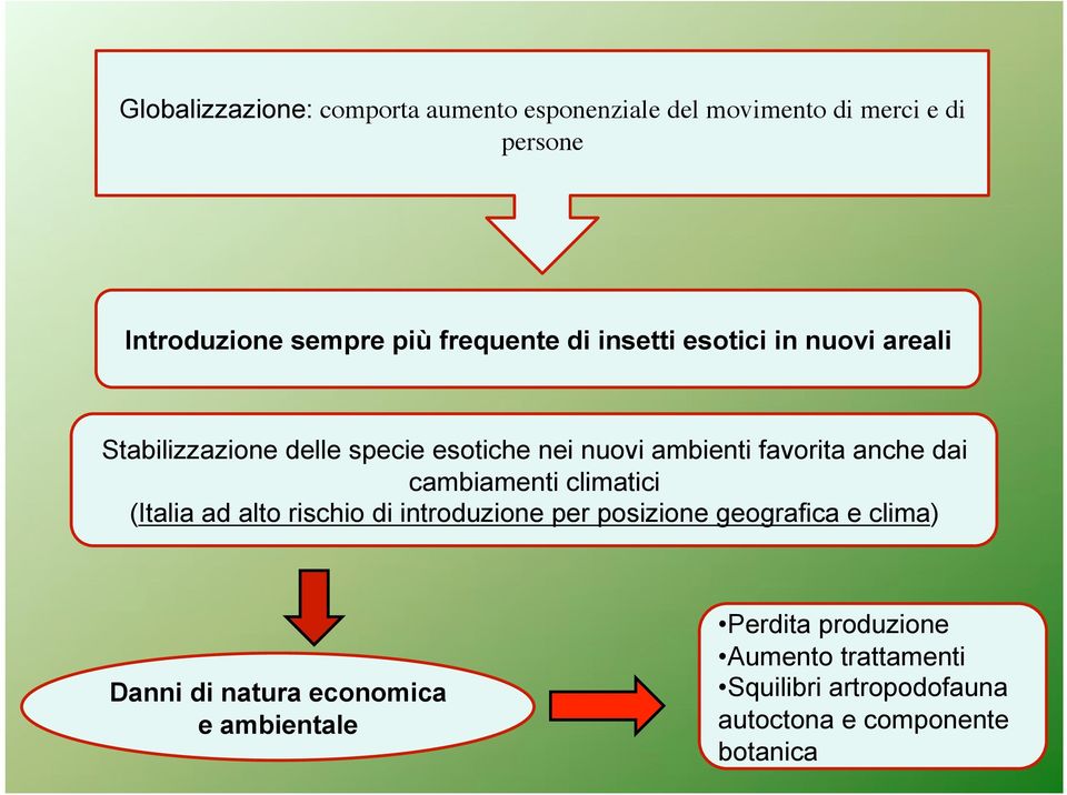 anche dai cambiamenti climatici (Italia ad alto rischio di introduzione per posizione geografica e clima) Danni di