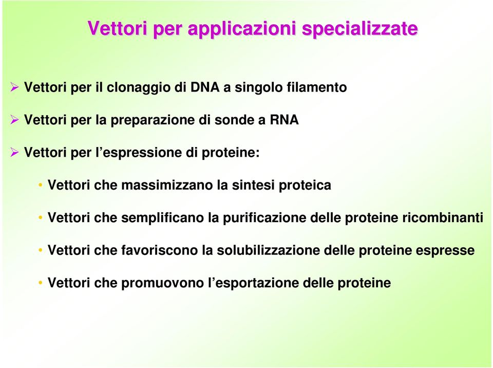 sintesi proteica Vettori che semplificano la purificazione delle proteine ricombinanti Vettori che