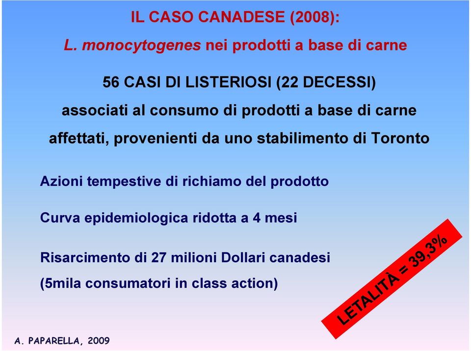 consumo di prodotti a base di carne affettati, provenienti da uno stabilimento di Toronto