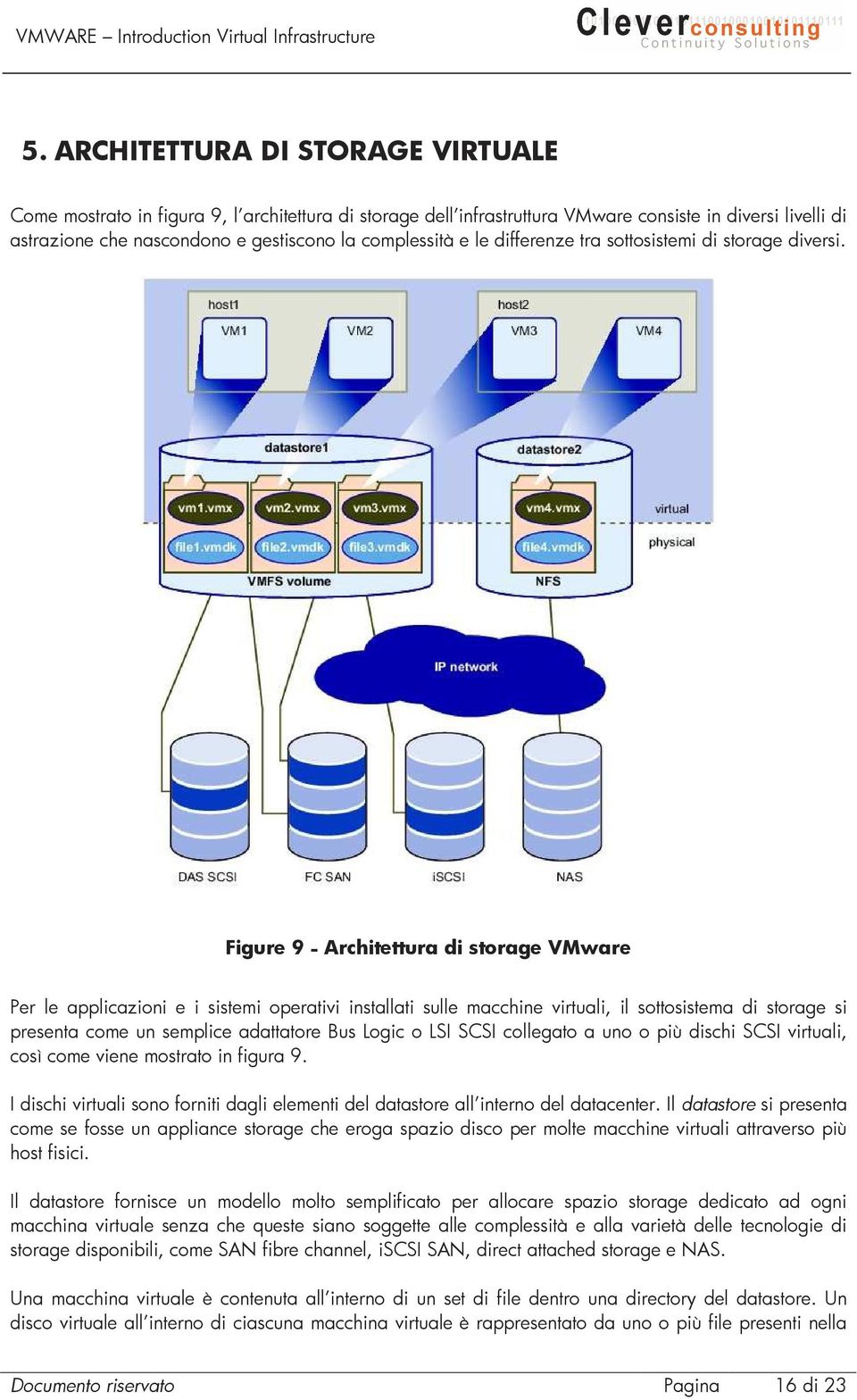 Figure 9 - Architettura di storage VMware Per le applicazioni e i sistemi operativi installati sulle macchine virtuali, il sottosistema di storage si presenta come un semplice adattatore Bus Logic o