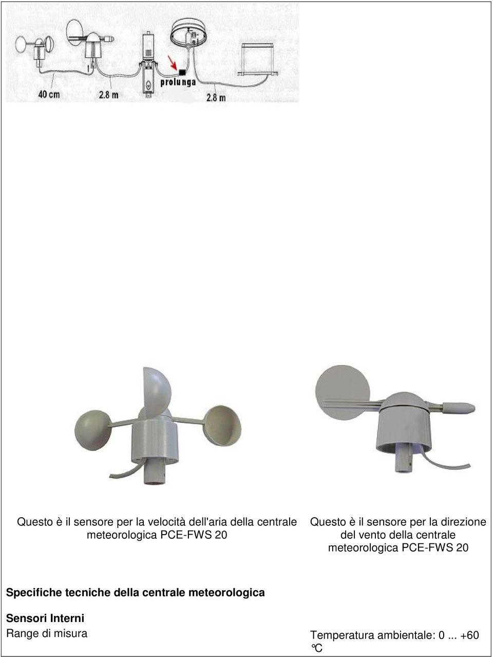 della centrale meteorologica PCE-FWS 20 Specifiche tecniche della