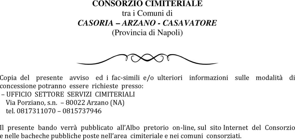 0817311070 0815737946 Il presente bando verrà pubblicato all Albo pretorio on-line, sul sito Internet