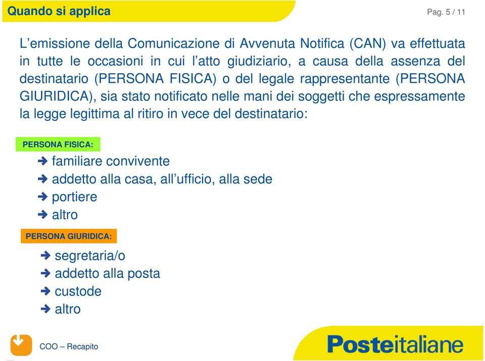 causa della assenza del destinatario (PERSONA FISICA) o del legale rappresentante (PERSONA GIURIDICA), sia stato notificato nelle