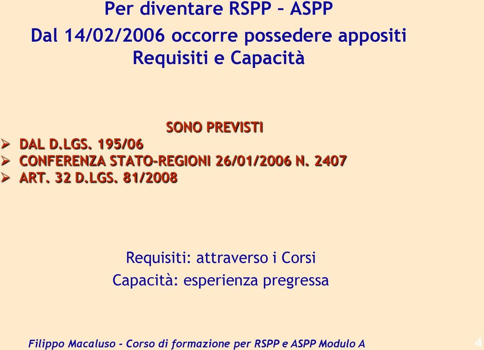 195/06 CONFERENZA STATO-REGIONI 26/01/2006 N. 2407 ART. 32 D.LGS.